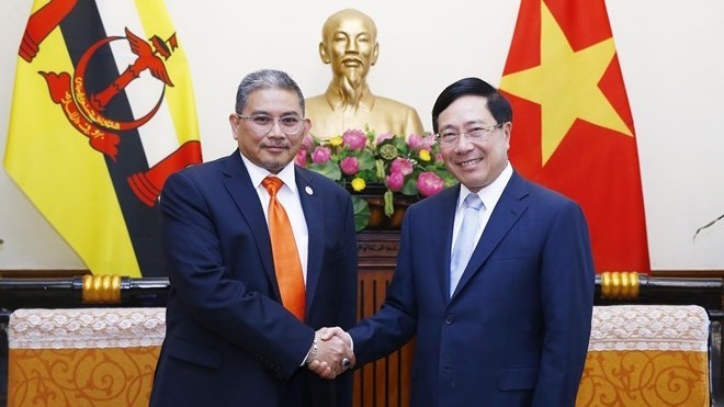 Le Vice-Premier ministre et ministre vietnamien des Affaires étrangères Pham Binh Minh (à droite) et le deuxième ministre brunéien des Affaires étrangères Dato Erywan Pehin Yusof. Photo : VNA.