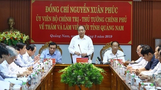 Le PM Nguyên Xuân Phuc a eu une séance de travail avec les responsables de la province de Quang Nam (au Centre). Photo : VNA.