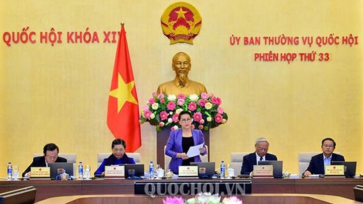 La Présidente de l’AN, Nguyên Thi Kim Ngân, prend la parole lors de la session. Photo : QH.