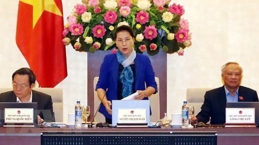 La Présidente de l'AN vietnamienne, Nguyên Thi Kim Ngân (debout), lors d'une réunion du Comité permanent de l'AN. Photo: VNA.