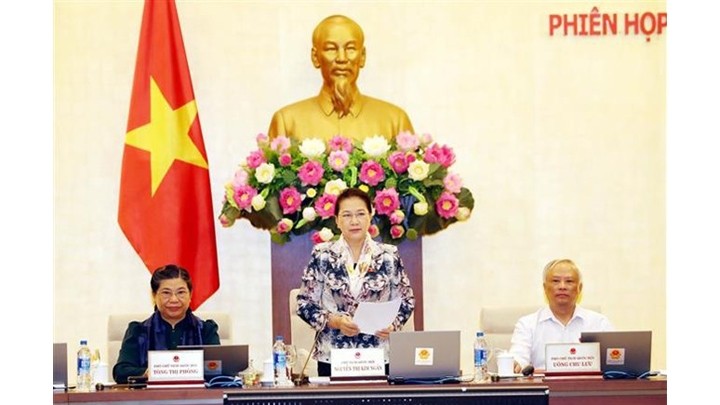 La Présidente de l’Assemblée nationale, Nguyên Thi Kim Ngân (debout), lors de l'ouverture de la réunion. Photo : VNA.