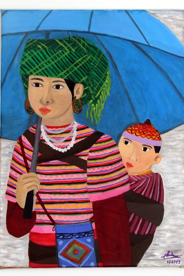 L’œuvre « Maman et son enfant » de la peintre Duong Phuong Linh. Photo : VNA.