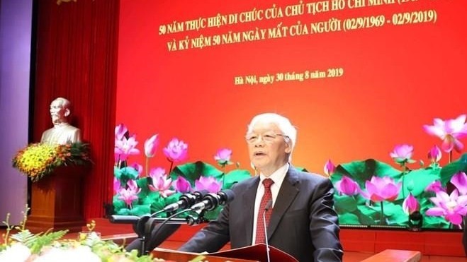 Le Secrétaire général du PCV et Président vietnamien Nguyên Phu Trong prend la parole lors de la cérémonie. Photo : VNA.