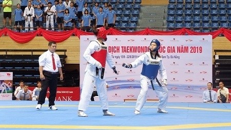 Les athlètes en compétition au Championnat national de Taekwondo 2019. Photo : VGP.