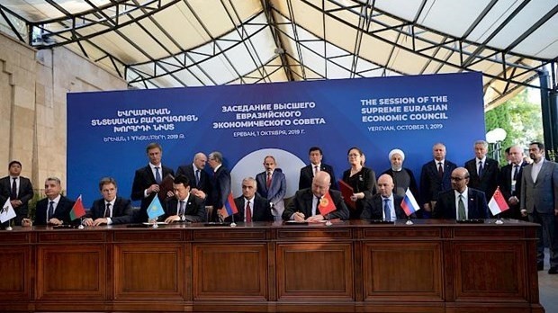 Cérémonie de signature de l'Accord de libre-échange entre Singapour et l'UEE, le 1er octobre à Erevan. Photo : Kabar.