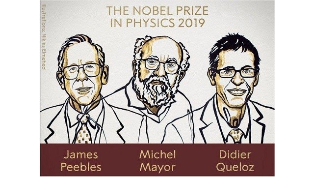 Le prix Nobel de physique 2019 attribué à Michel Mayor, James Peebles et Didier Queloz. Photo: sciencesetavenir.fr.
