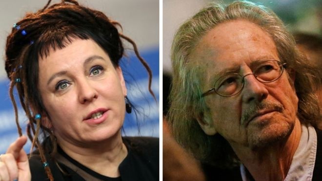 La romancière polonaise Olga Tokarczuk et l’écrivain autrichien Peter Handke. Photo : Reuters.