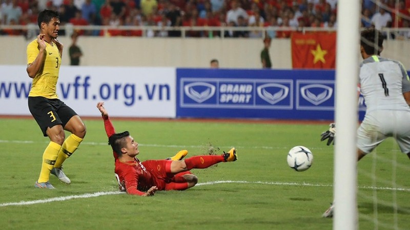 Le seul but marqué par Quang Hai à la 39e minute du match. Photo : VGP. 