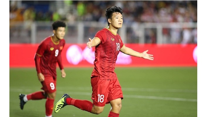Thành Chung marque le 1er but pour le Vietnam. Photo : NDEL.