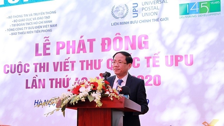 Le vice-ministre de l'Information et de la Communication, Pham Anh Tuân, prend sa parole lors de la cérémonie de lancement du concours de composition épistolaire de l’UPU 2020. Photo : mic.gov.vn