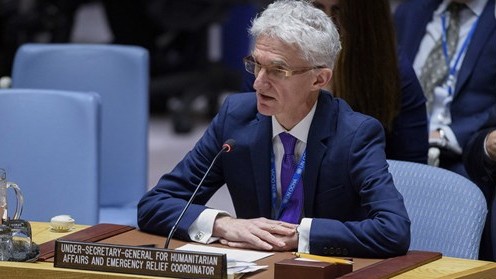 Mark Lowcock, secrétaire général adjoint aux affaires humanitaires et coordonnateur des secours d’urgence de l’ONU, informe les membres du Conseil de sécurité de l’ONU sur la situation en Syrie. Photo : ONU