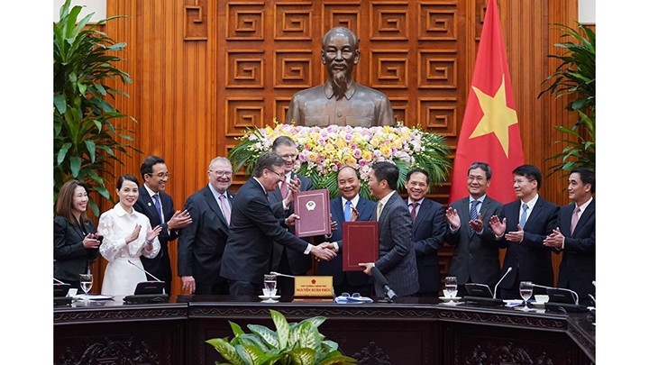 La cérémonie de signature. Photo : https://moit.gov.vn/