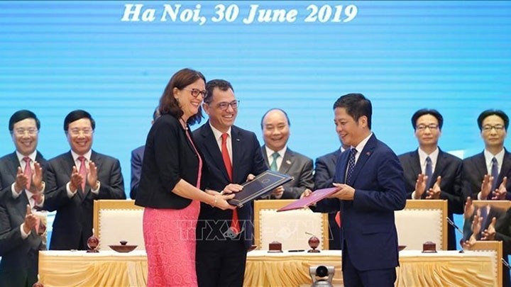 Cérémonie de signature de l’accord de libre-échange UE-Vietnam (EVFTA), le 30 juin 2019. Photo : VNA