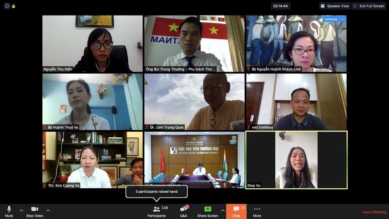 Le colloque en ligne « la promotion du commerce via la communauté des Vietnamiens en Inde et au Népal » attire près de 150 délégués. Photo: baoquocte.vn