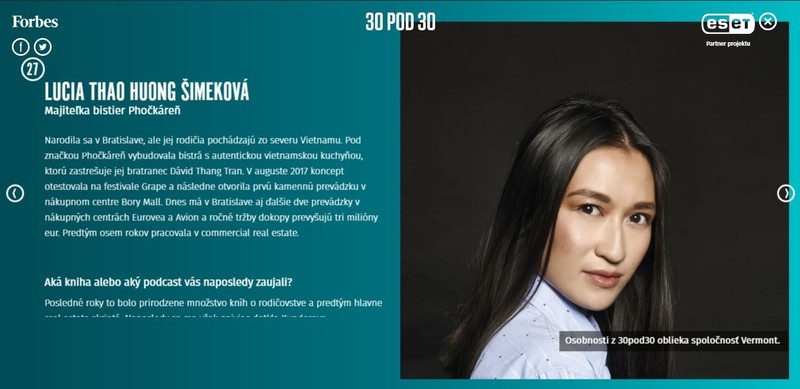 Une fille d’origine vietnamienne dans la liste de Forbes de Slovaquie