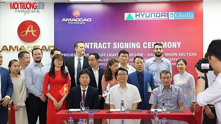 La cérémonie de signature. Photo : https://kinhtemoitruong.vn/