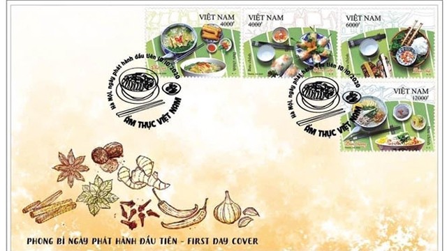 Une collection de timbres-poste spéciale ayant pour thème « Gastronomie vietnamienne ». Photo: hanoimoi.com.vn