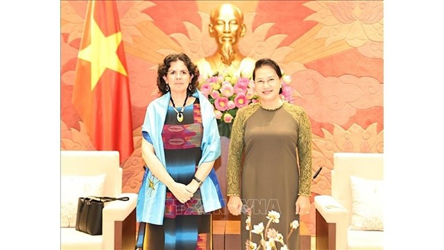 La Présidente de l'AN, Nguyên Thi Kim Ngân et  l'ambassadrice cubaine Lianys Torres Rivera. Photo : VNA.