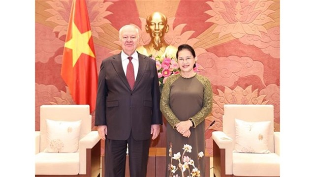 La Présidente de l'Assemblée nationale vietnamienne, Nguyên Thi Kim Ngân, et l'ambassadeur de Russie, Konstantin Vnukov, le 27 novembre à Hanoï. Photo : VNA.