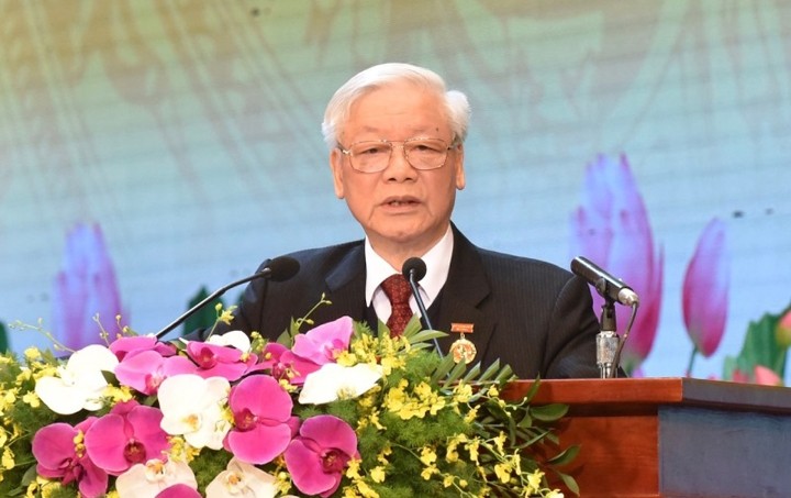 Le Secrétaire général du Parti et Président vietnamien, Nguyên Phu Trong, lors du 10e Congrès national d’émulation patriotique. Photo : NDEL.