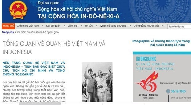 Le site Web sur le 65e anniversaire des relations diplomatiques entre le Vietnam et l’Indonésie. Photo : VNA.