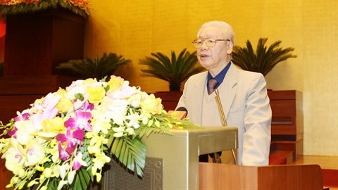 Le Secrétaire général du Parti et Président du Vietnam Nguyên Phu Trong prononce un discours lors de la conférence. Photo : CVN.