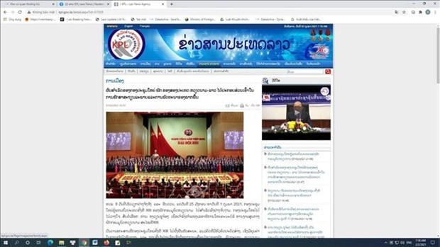 L’article « Le succès des Congrès nationaux des Partis du Vietnam et du Laos contribue à la stabilité et au développement régional », à la une de « Pathet Lao ». Photo : Capture d’écran.