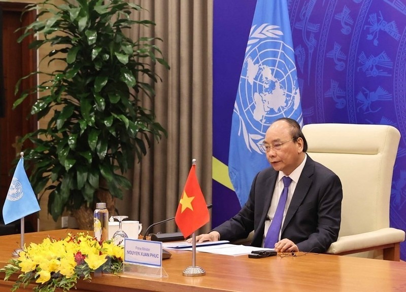 Le Premier ministre Nguyen Xuan Phuc prend la parole lors de la session de discussion ouverte du Conseil de Sécurité de l'ONU le 23 février. Photo : VNA.