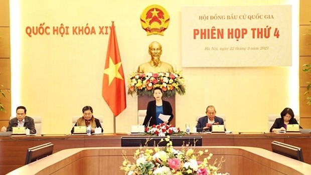 La Présidente de l'Assemblée nationale Nguyên Thi Kim Ngân, Présidente Conseil électoral national prononce un discours. Photo : VNA.