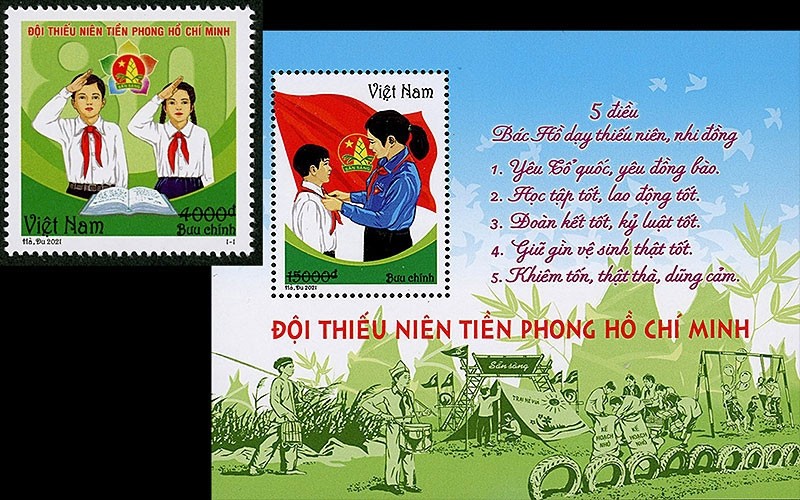 Collection de timbres sur les jeunes pionniers de Hô Chi Minh. Photo : NDEL.