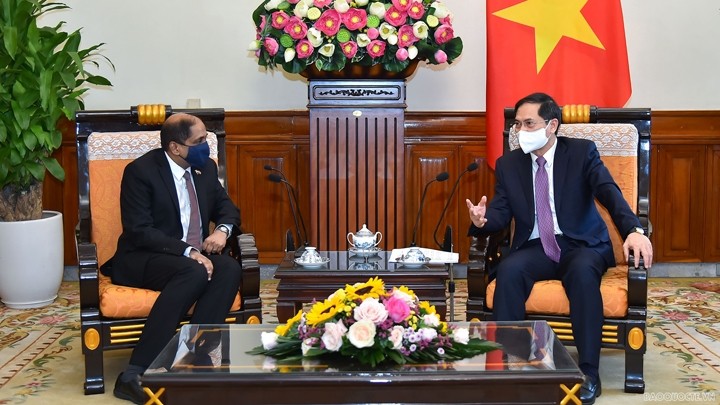 Le ministre vietnamien des Affaires étrangères, Bùi Thanh Son, et l’ambassadeur singapourien, Jaya Ratnam. Photo : Baoquocte.