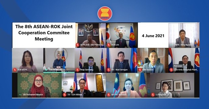 La 8e réunion du Comité mixte de coopération ASEAN - République de Corée organisée le 4 juin par vidéoconférence. Photo : asean.org