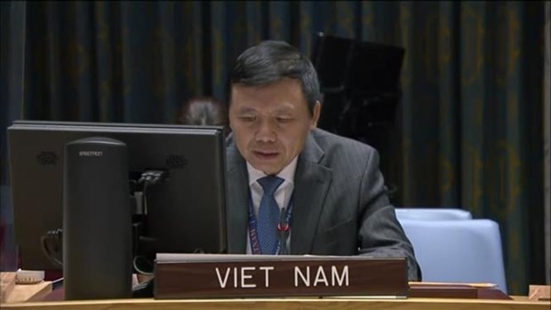 L’ambassadeur Dang Dinh Quy, chef de la Mission permanente du Vietnam auprès de l'Organisation des Nations Unies, lors de la réunion. Photo : VNA.