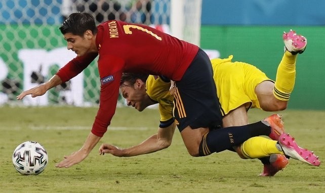 Alvaro Morata (Espagne) contre la Suède. Photo : EURO2020.