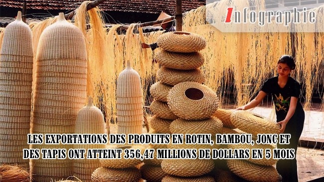 [Infographie] Les exportations des produits en rotin, bambou, jonc et des tapis ont atteint 356,47 millions de dollars en 5 mois