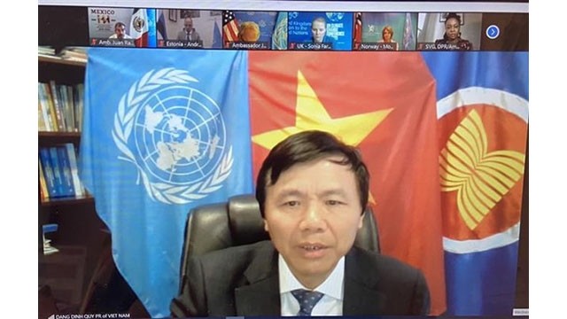 L’ambassadeur Dang Dinh Quy, chef de la Mission permanente du Vietnam auprès des Nations Unies, participe à la réunion le 28 juillet. Photo : VNA.