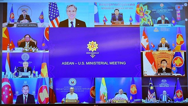 Réunion en ligne des ministres des Affaires étrangères des États membres de l'ASEAN et des États-Unis. Photo : VOV.