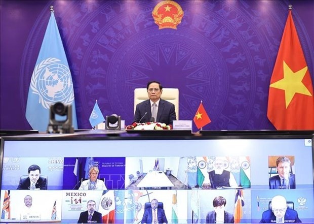 Le Premier ministre Pham Minh Chinh lors d’un débat ouvert de haut niveau du Conseil de Sécurité de l’ONU. Photo : VNA.