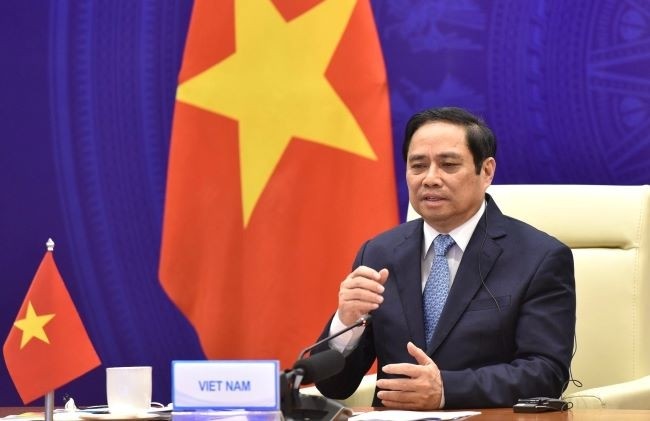Le Premier ministre, Pham Minh Chinh, lors du 7e Sommet de la sous-région du Grand Mékong. Photo: Tran Hai/NDEL