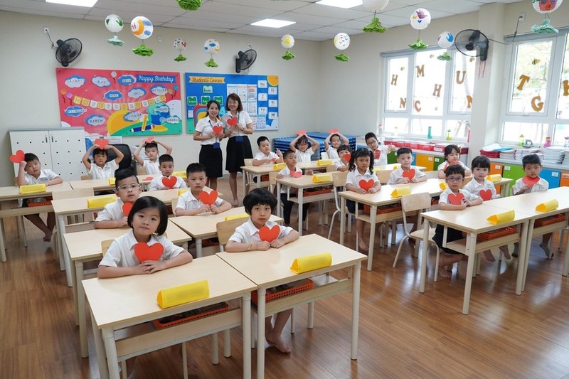 Des élèves à l'école bilingue interniveaux Wellspring à Hanoi. Photo: tienphong.vn