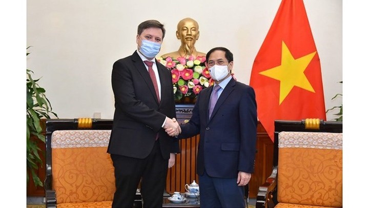 Le ministre vietnamien des Affaires étrangères, Bùi Thanh Son (à droite), et l’ambassadeur de Pologne au Vietnam, Wojciech Gerwel. Photo : Ministère vietnamien des Affaires étrangères.