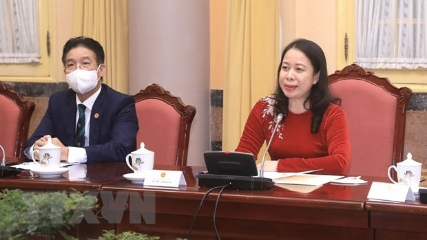 La vice-présidente vietnamienne, Vo Thi Anh Xuân, prend la parole. Photo: VNA
