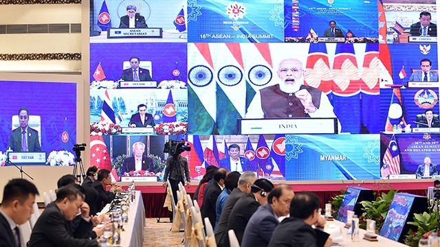 Le 18e sommet ASEAN - Inde tenu le 28 octobre par vidéoconférence. Photo : VGP.