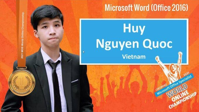 Nguyen Quôc Huy remporte une médaille d'or au Championnat du monde Microsoft Office Specialist. Photo : vneconomy.vn