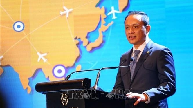 Le Hong Ha, directeur général de Vietnam Airlines, prend la parole. Photo: VNA