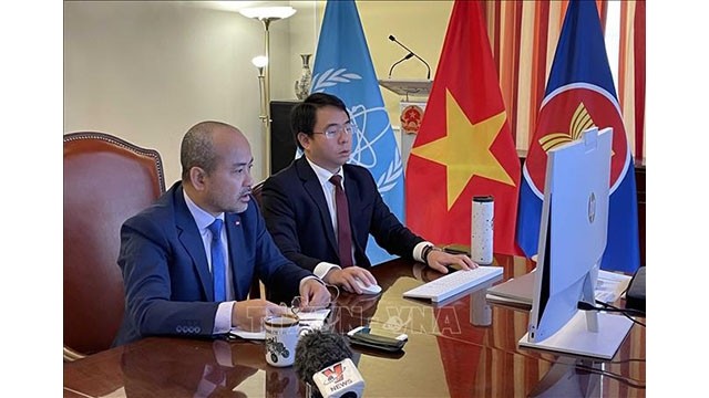 L'ambassadeur Nguyên Trung Kiên, représentant du Vietnam auprès de l'AIEA, prend la parole. Photo : VNA.