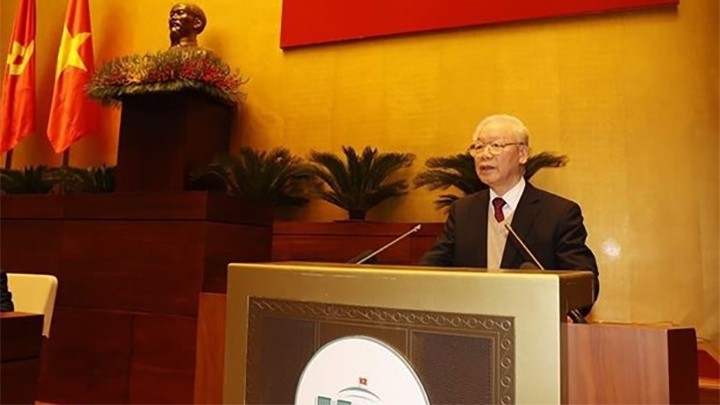 Le Secrétaire général du Parti, Nguyên Phu Trong, prononce un discours. Photo : VNA.