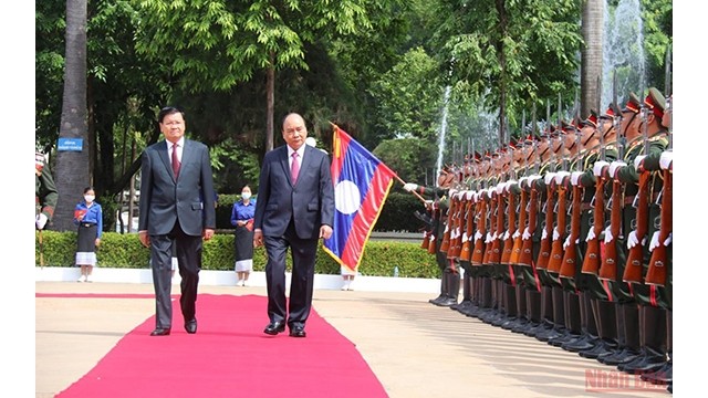 Le Président du Vietnam, Nguyên Xuân Phuc, en visite au Laos du 9 au 10 août 2021. Photo : NDEL.