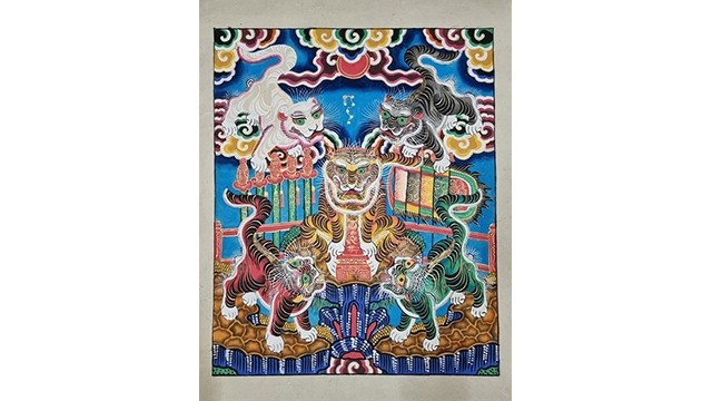 "Cinq tigres", l’une des œuvres célèbres de l’estampe populaire de Hàng Trông.