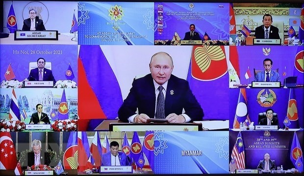 Les dirigeants de l'ASEAN et de la Russie lors d'un sommet virtuel.  Photo : VNA.